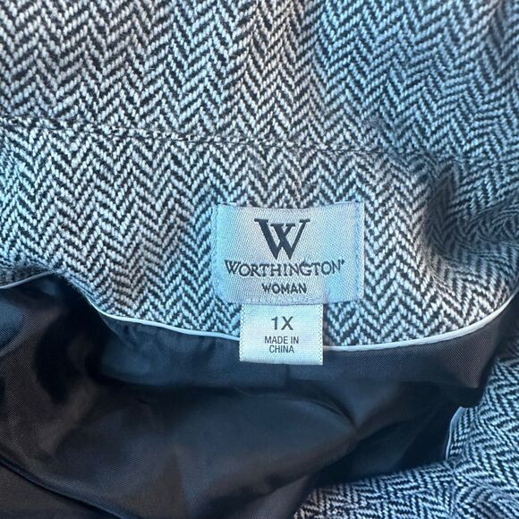 Worthington Woman Herringbone Jacket 1X Gray Wool Blend Shoulder Pads Lined - Picture 4 of 6
